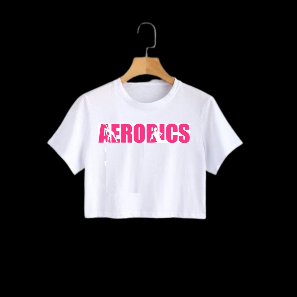 Clothing May - Kaos Baju Senam Zumba Aerobic Kaos Distro Croptop Atasan Krop Top Wanita Cewek Viral