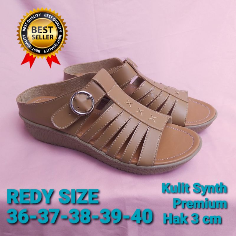 Wedges slop Sandal ibu ibu sepatu sandal wedges kondangan wanita warna cream gold Original EL_ZHEA