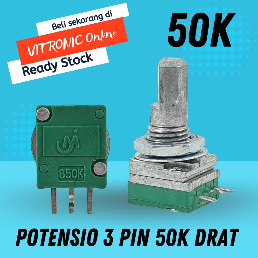 Potensio 3 pin 50k Drat Mono Kaki 3 Lurus Segi Hijau 503