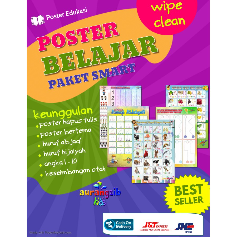 Paket Poster Belajar Anak Wipe Clean Poster Dinding Edukasi (5 Poster)