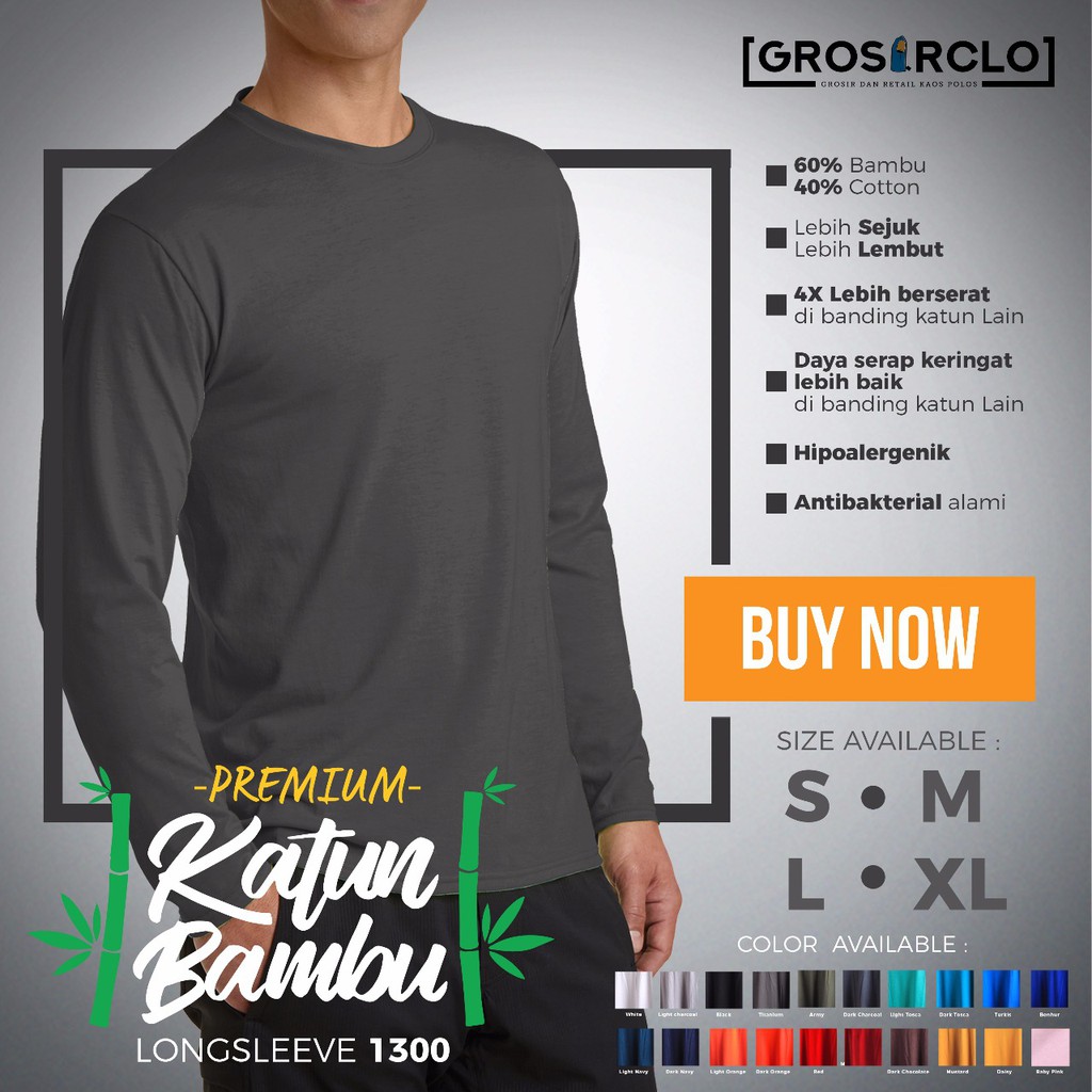  GROSIR  Baju  Kaos Polos  KATUN BAMBU Lengan Panjang 30s 