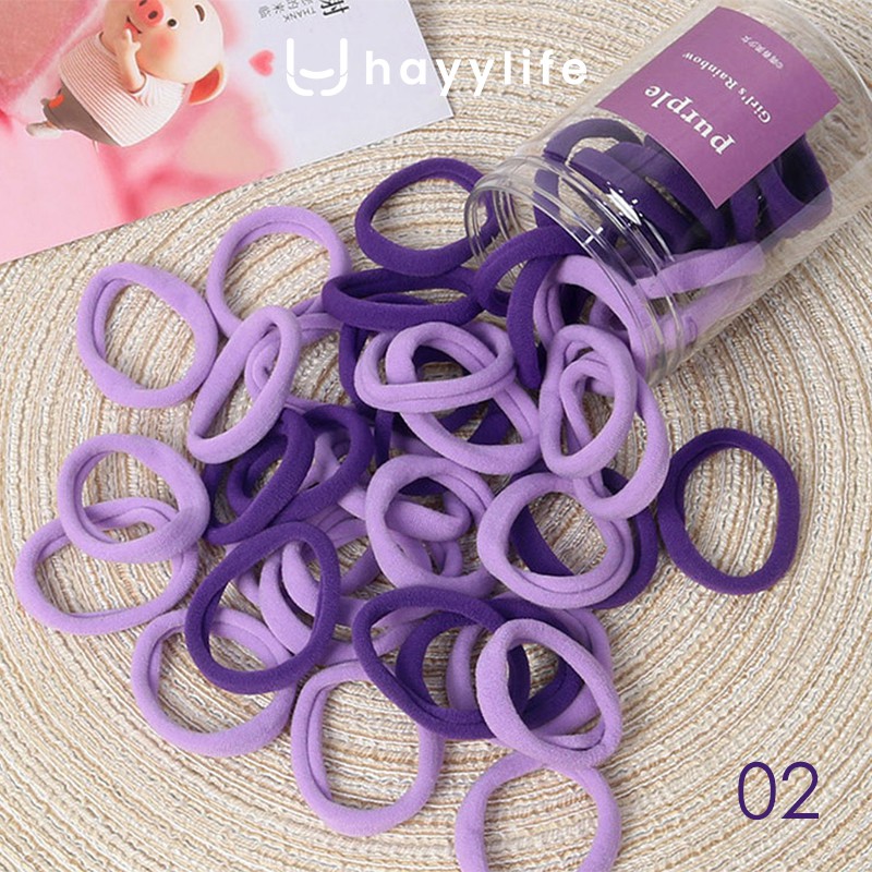 HAYYLIFE Ikat rambut nylon 50pcs / karet rambut kemasan toples  HL-BBA514-Ungu