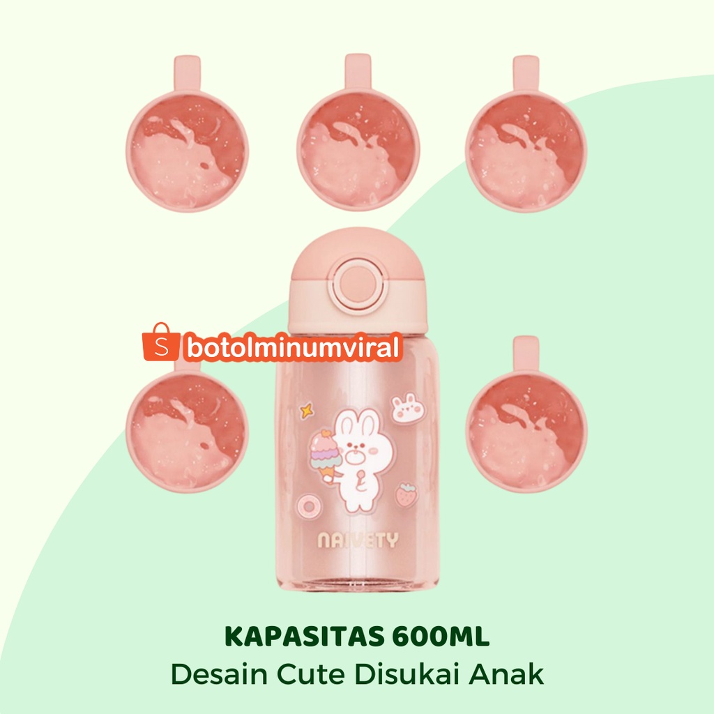 Botol Minum Viral Anak Korea BPA FREE Anti Tumpah Sedotan Pouch Silicone Tali Sticker Tebal Premium Import