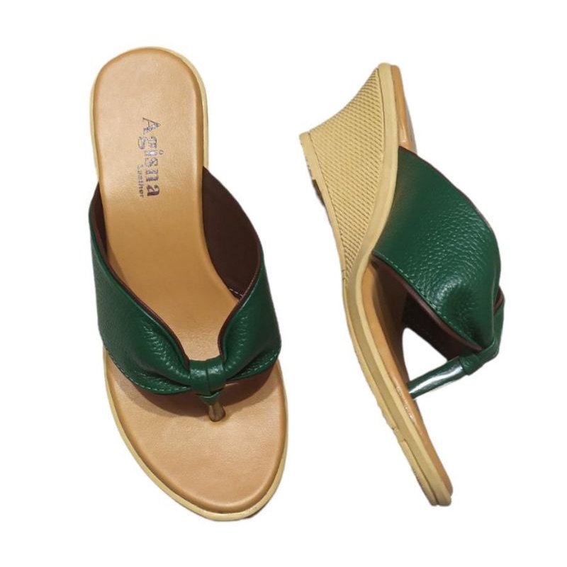 sandal kulit wanita asli sukaregang garut capit wedges 5cm model osin