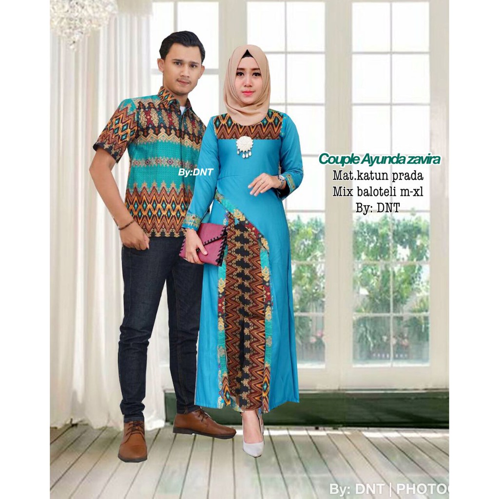 Batik Couple Sarimbit modern Ayunda Zavira - Warna Merah, Tosca, Biru, Kuning - M L XL