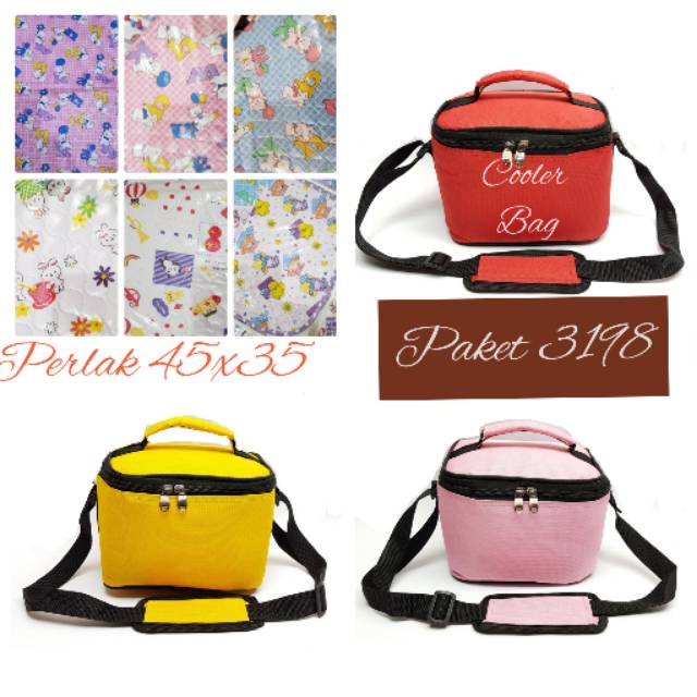 ( Paket 3198 ) 1 perlak baby 45x35cm + 1 coolerbag mini / Paket murah hemat onkir Y1