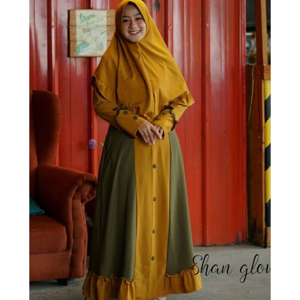 gamis Shafira maya shan glow one set khimar model kancing terbaru remaja dress muslim