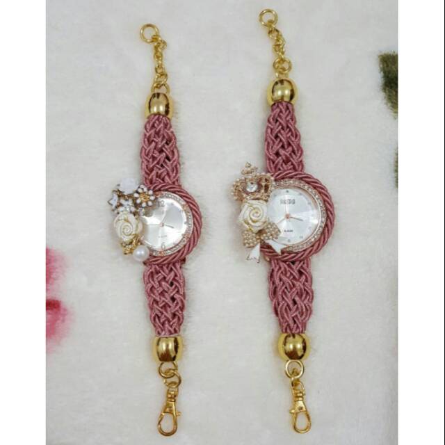Jam Tangan Wanita Handmade Import Bangkok Thailand Fashion Women Braided Watch Crystal Pink