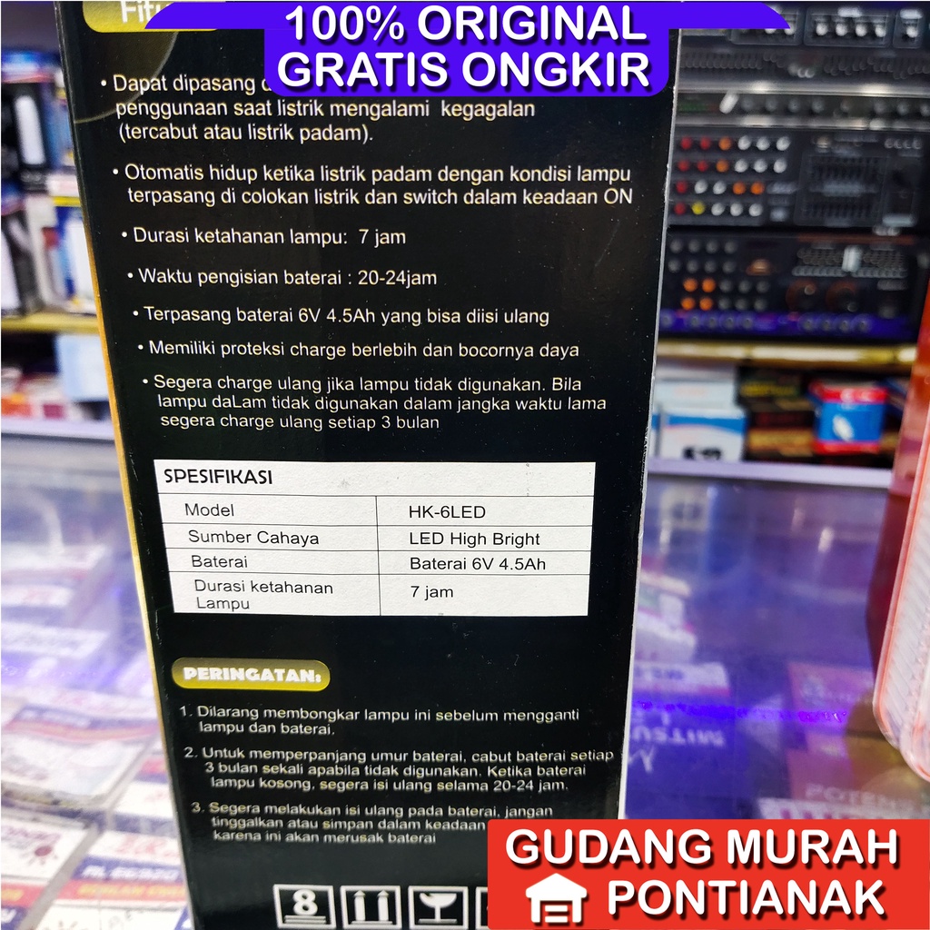 Emergency CMOS HK 6 LED 2 Neon Lampu Darurat Asli Tahan Lama dan Awet 6LED