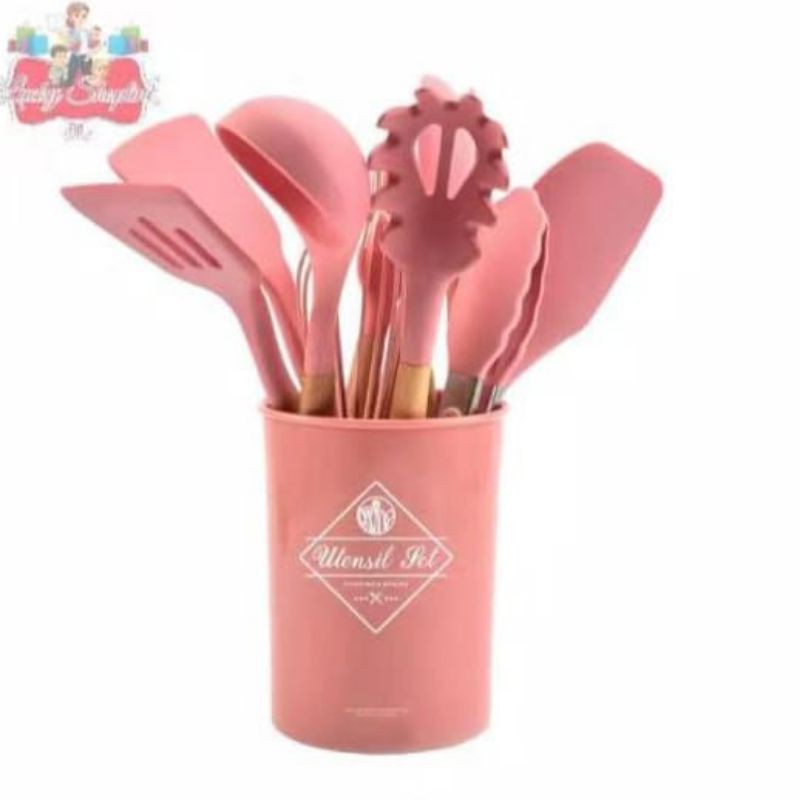 Silicone Utensil set 12 pcs (11 pcs sutil + 1 basket) / Spatula Silikon set anti lengket