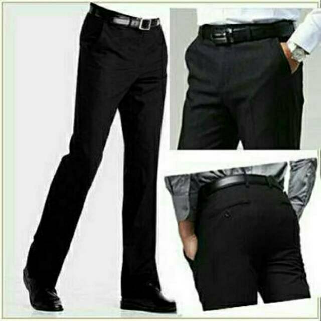 Celana Formal Pria Panjang Slimfit Hitam Size 27-38 Bahan Kain Teflon Murah