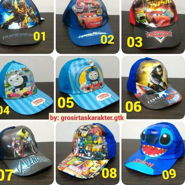 Koleksi Terbaru.. Topi Anak Laki Karakter Tayo Cars Thomas Transformer Spiderman Topi Anak Cowok Mur
