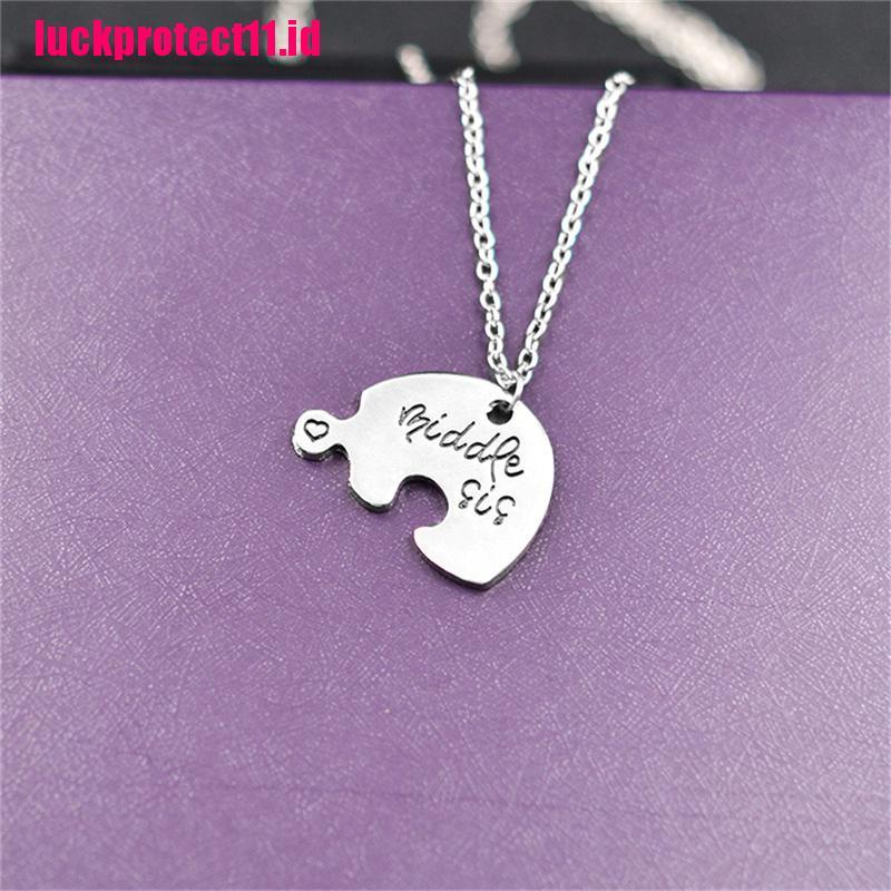 (LUCK) Kalung Rantai Dengan Liontin Puzzle Hati Motif Tulisan Big / Middle / Big Sis Untuk Wanita