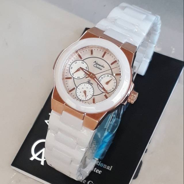 Jam Tangan Wanita Alexandre christie keramik AC 2224 Gold RoseGold