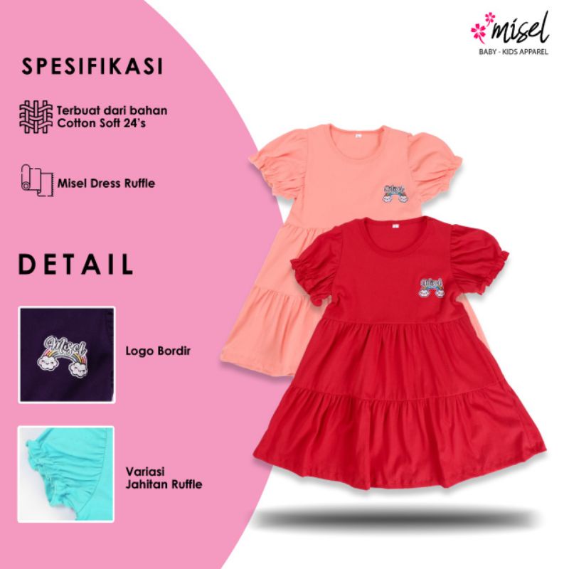 Misel DRESS RUFFLE 2-7 Tahun Dress VIRAL Kekinian Bahan Kaos Cotton24S