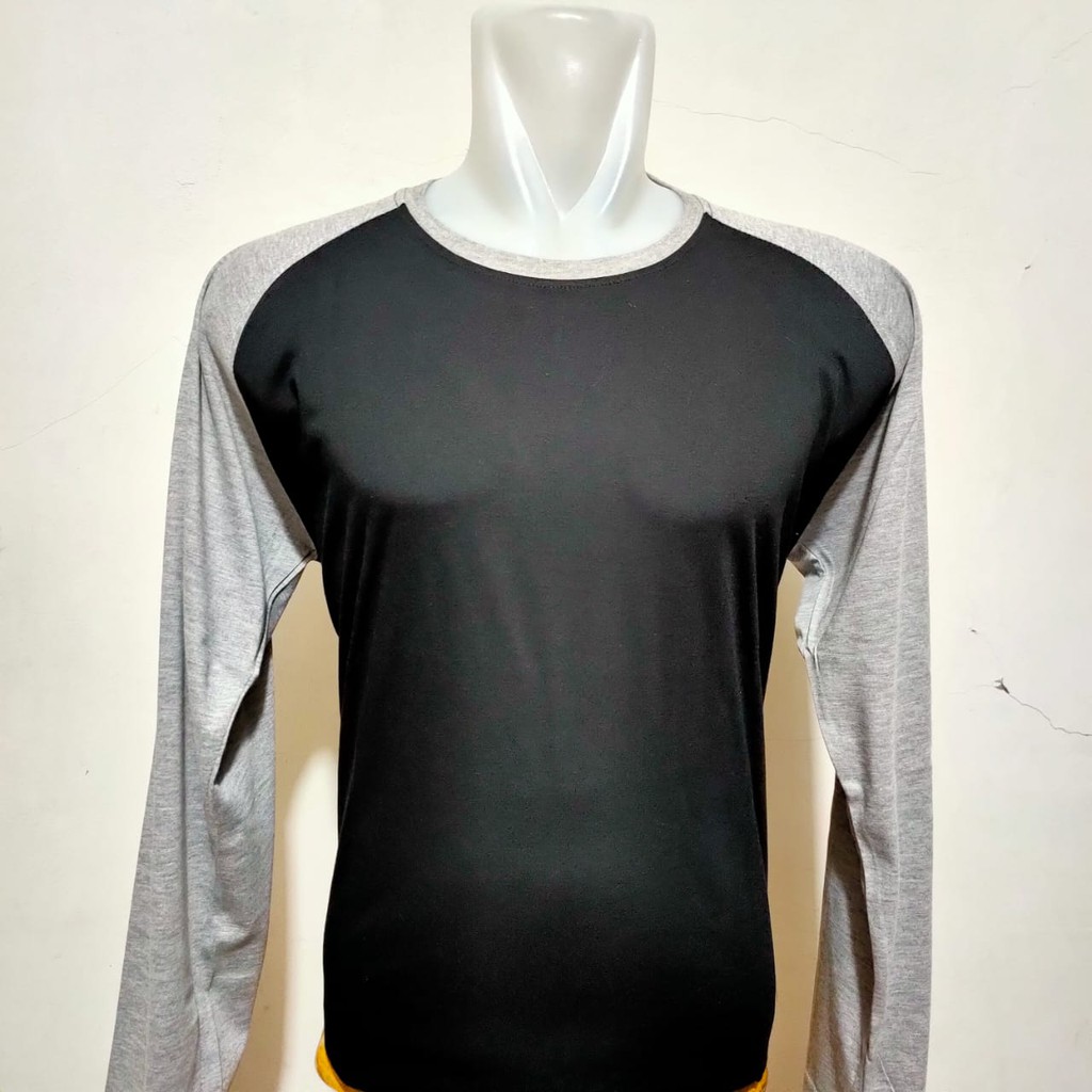 Noveli wear - Kaos polos reglan warna kombinasi lengan panjang Abu Misty | baju kaos raglan polos seragam pria wanita size M L XL