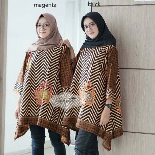 Tunik Aserehe Jumbo Zigzag Batik Sogan Muslim Seragam Kantor Kerja Casual Big Size