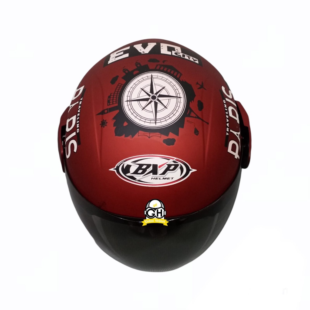 HELM EVOLUTION PARIS MAROON DOFF HALF FACE MURAH MODEL GM EVO