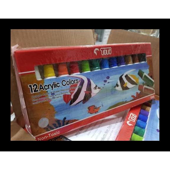 

BARU CAT ACRYLIC TITI 12 WARNA / CAT AKRILIK PERALATAN MELUKIS MURAH MERIAH
