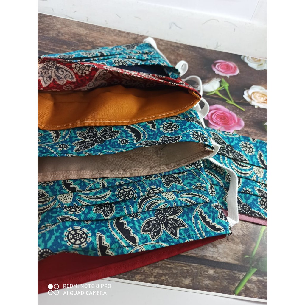 Masker Kain 2 Lapis/ Masker Katun Motif Batik Bisa Diisi Tambahan Filter Tisu/ Masker Kain Karet