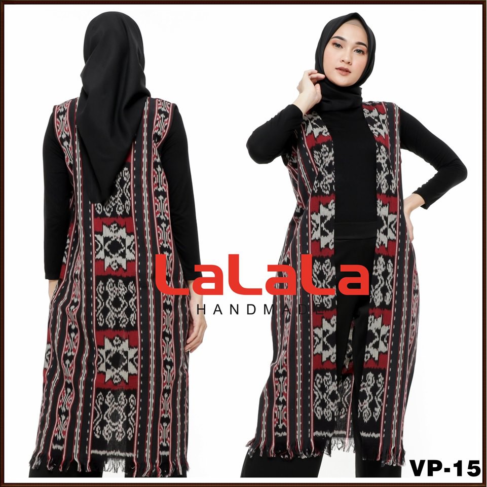 Outfit Long Outer Cardigan Tenun Etnik Baju Kerja Wanita Kantor Kekinian