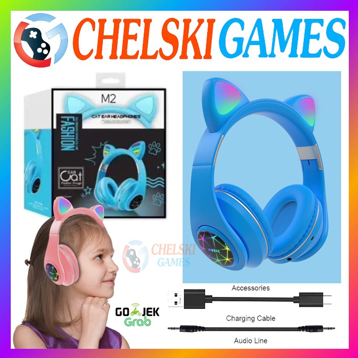 Cat Ear Headphone Bluetooth Wireless Headset Gaming - BLUE