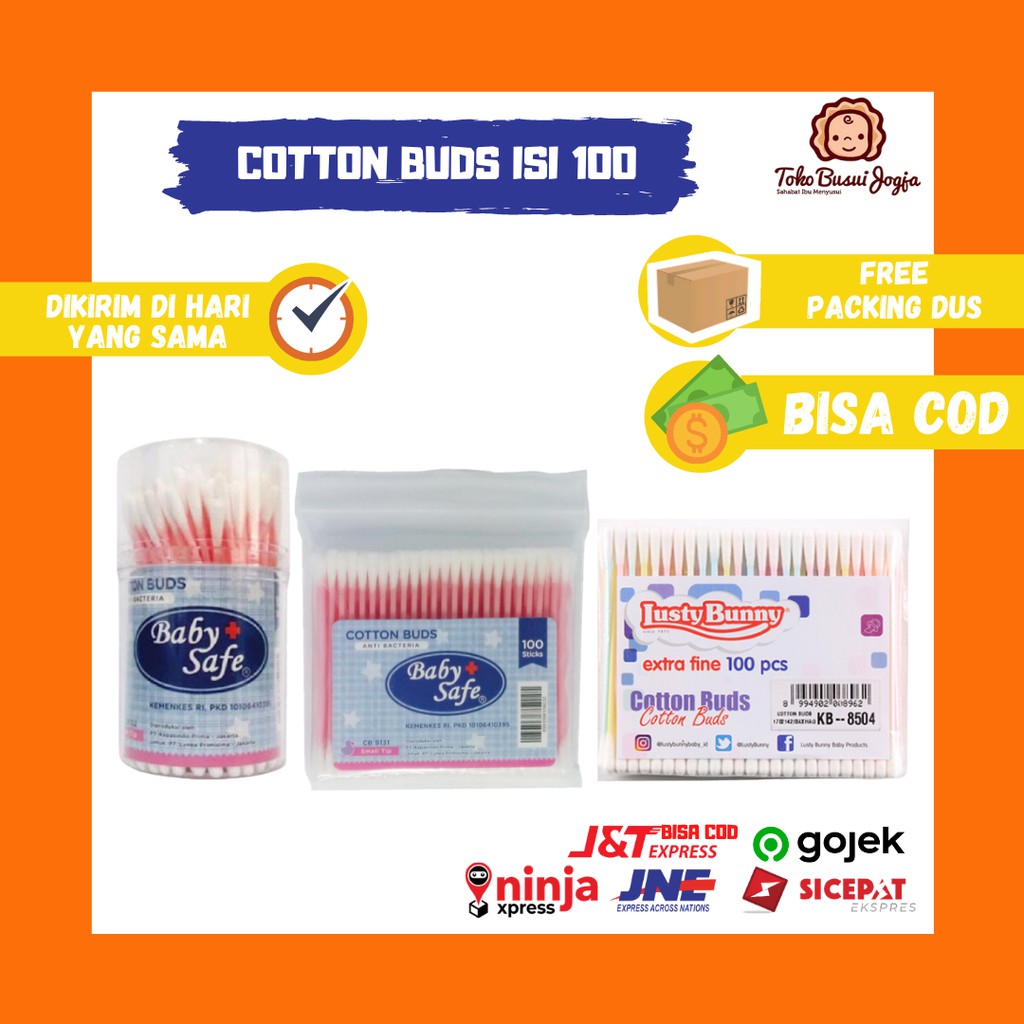 Cotton Bud Baby Safe Small Tip Isi 100 Botol dan Refill Warna Random Korek Kotoran Telinga Bayi