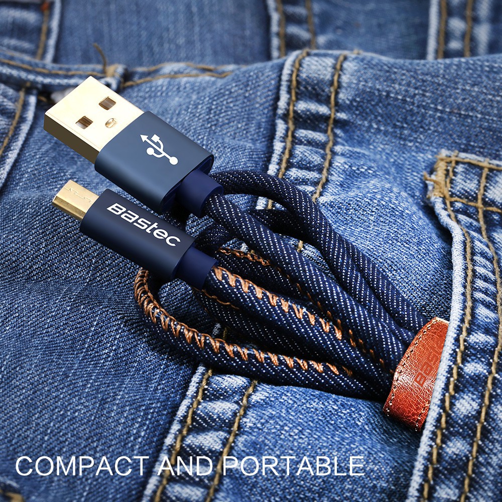 MPro Bastec Kabel Charger Micro USB/ Type C Kulit Leather 1 Meter Black WYZ16 cas