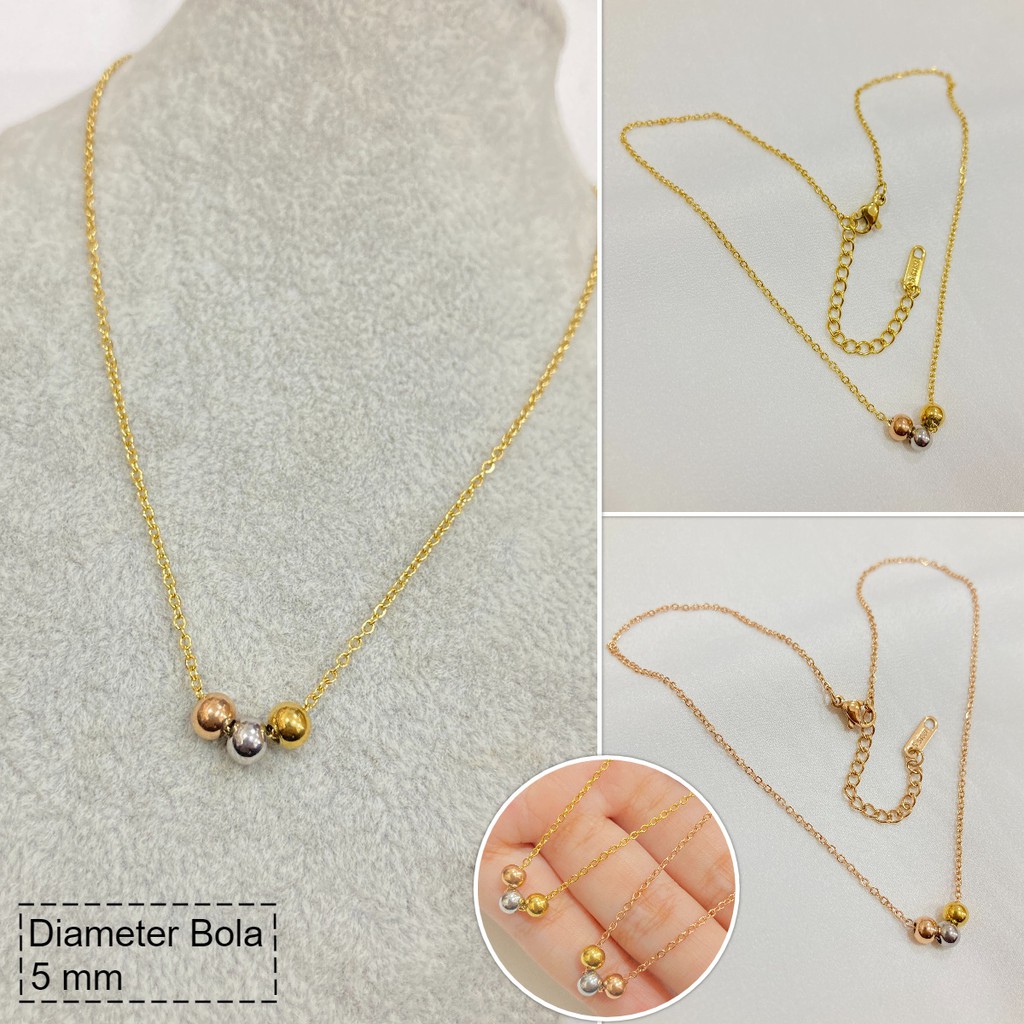 Kalung Titanium Anak Bola Polos Simple Anti Karat Anti Alergi Aksesoris Perhiasan Anak