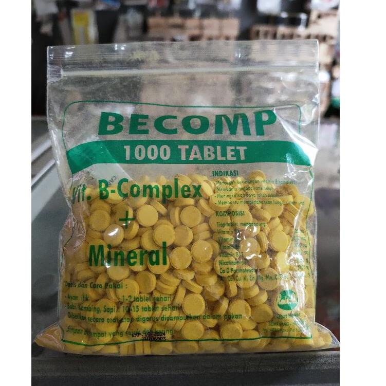 85v>< Becomp vitamin B complek komplek+ mineral Untuk itik,ayam,kambing,sapi isi 1000 tablet