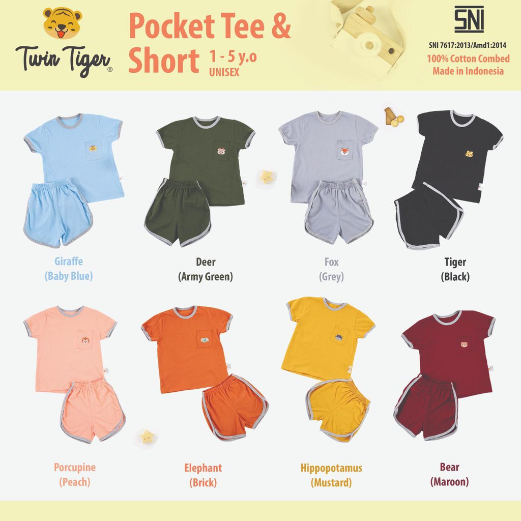 TWIN TIGER SETELAN RETRO KAOS POCKET TEE TSHIRT RETRO SET BAJU ANAK / BAJU BAYI 0-5 Tahun SNI