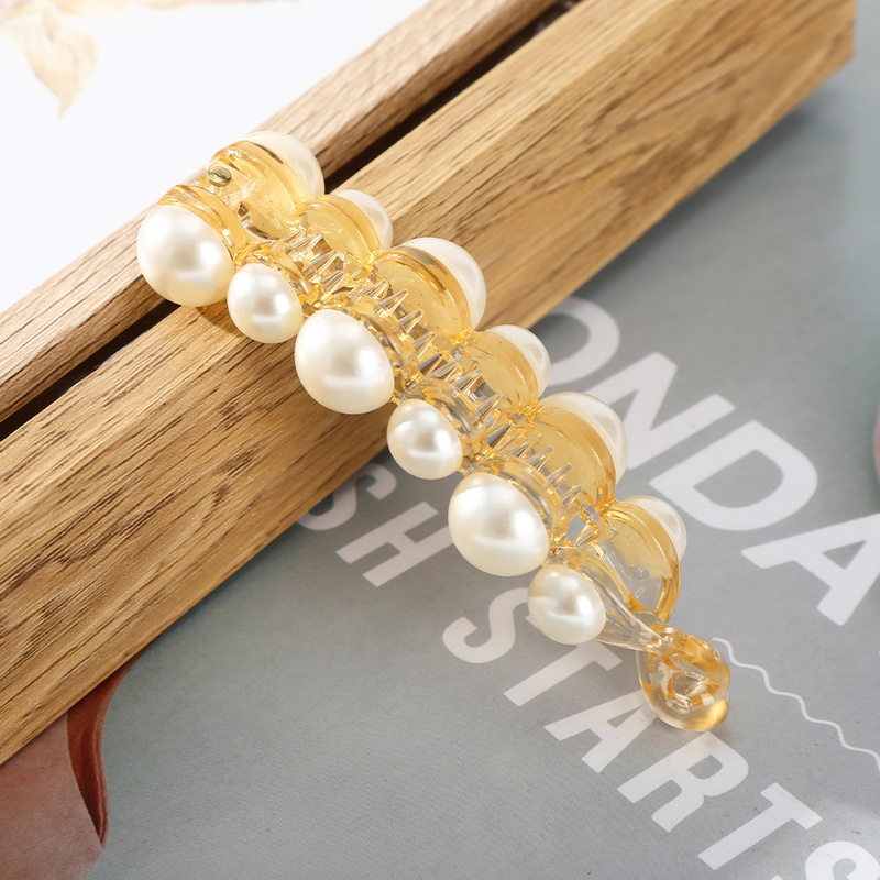 Temperament Korean Version Ins Fashion Pearl Banana Clip Ponytail Hairclip Simple Hair Accessories