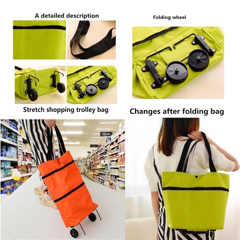 Serbagrosirmurah Foldable Shopping Bag Tas Belanja Lipat Roda Tarik Troly Lipat Foldable