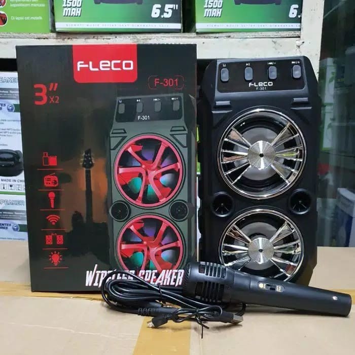 Speaker Bluetooth Portable Fleco F-301 Bonus Microphone Extra Bass Berkualitas/Sesuai Stok