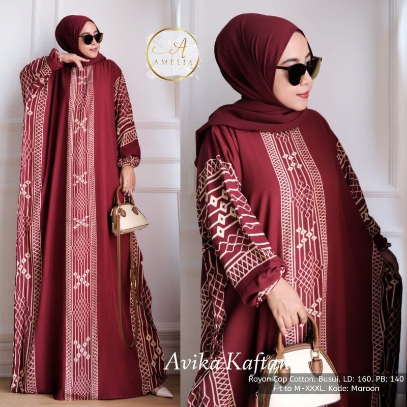 Kaftan Wanita - Avika Kaftan Batik Size Jumbo XXXXL Motif Garis Hexagonal Lengan Panjang Busui Gamis Rayon Kaftan Kondangan