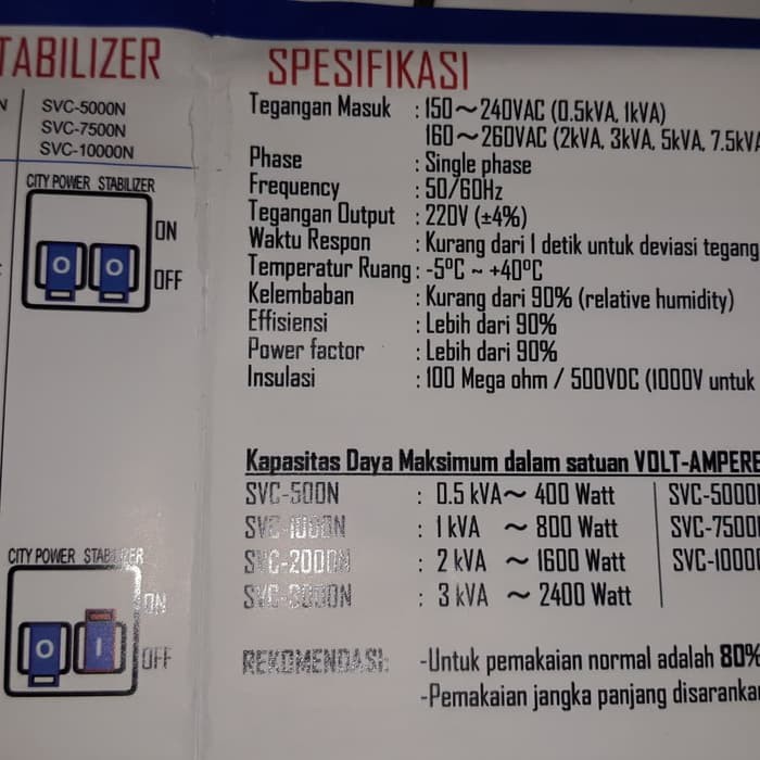 Stabilizer SVC-500N Toyosaki 500 Watt ( Listrik Stabil 220V )