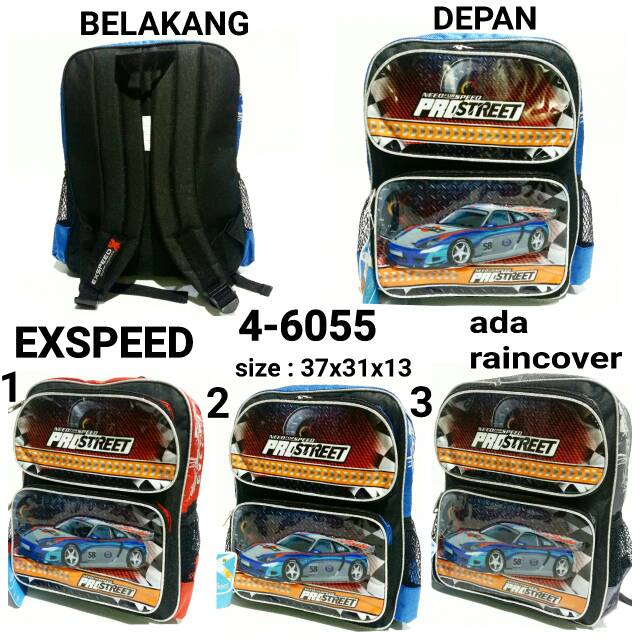 Tas sekolah ransel backpack cowok karakter mobil Exspeed 4-6055 tas punggung murah dan terbaru