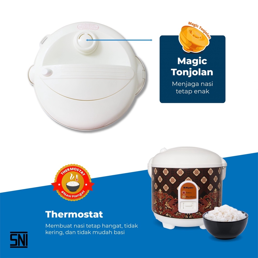 Miyako MCM528BTK Rice Cooker / Magic Com 1.8 Liter 3 in 1 Bonus Gelas Ukur dan Sendok Nasi