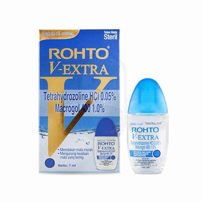 Rohto V Extra 7ml (tetes mata meredakan mata merah, iritasi dan kering)