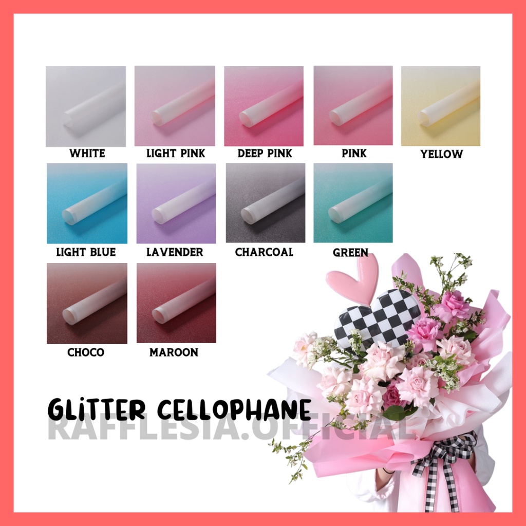 

[5 LEMBAR] FLOWER WRAPPING GLITTER CELLOPHANE ECER PER WARNA KERTAS BUKET PEMBUNGKUS BUNGA KERTAS CELLOPHANE