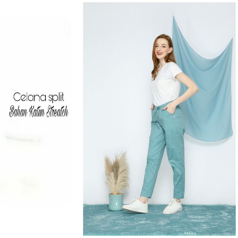 Celana Split Katun Strech Biru Wardah