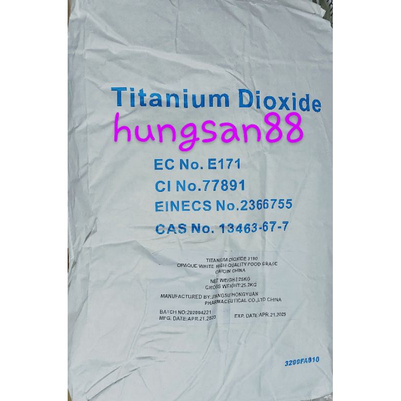 

Titanium Dioxide per sak 25 kg, Pewarna / Pemutih makanan (food grade). Kualitas Premium Origin.
