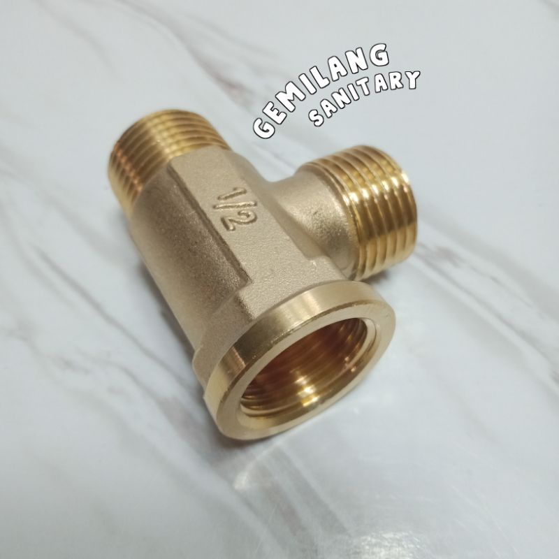 Nepel Tee 1/2 Inch Kuningan Drat Luar Dalam