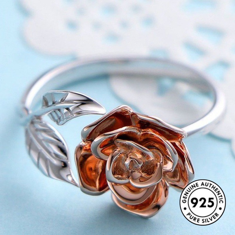 Cincin Sterling Silver 925 Model Terbuka Warna Rose Gold Untuk Wanita