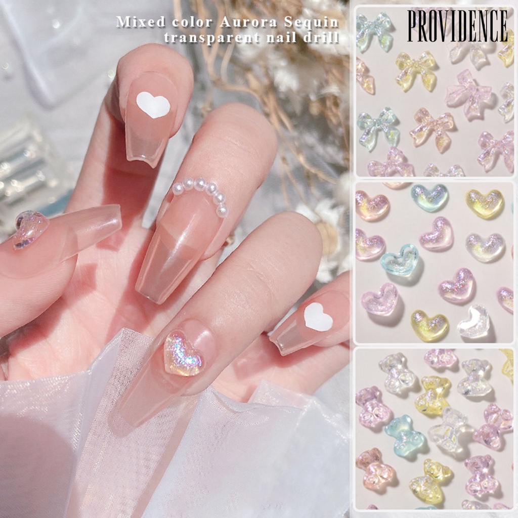 Providence 50Pcs / Pak Hiasan Kuku Bentuk Hati / Pita / Beruang Bahan Resin Untuk Aksesoris Nail Art Charms