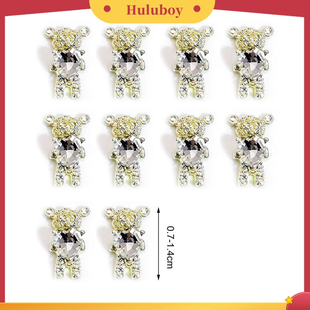 Huluboy Huluboy♡ 10pcs Hiasan Kuku Bentuk Beruang Bahan Alloy Untuk Nail Art DIY