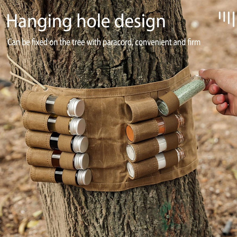 Gro Tas Penyimpanan Bumbu Kanvas Organizer Dengan 9toples Bumbu Set Wadah Bumbu Untuk Camping Outdoor BBQ Piknik