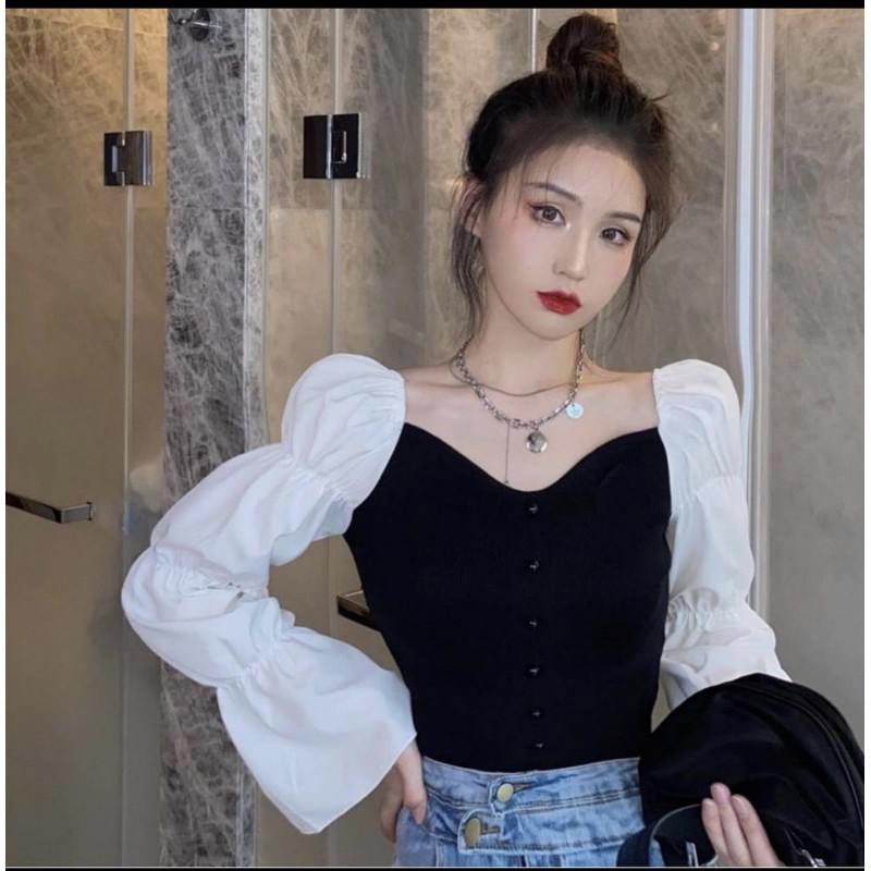 baju atasan crop tangan balon