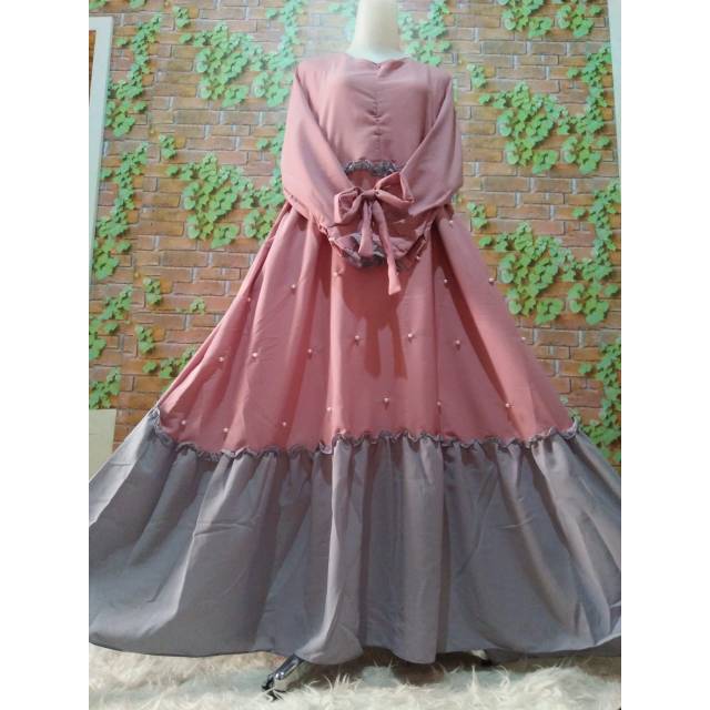 Gamis Annida wolfis mutiara rempel 2 warna serut Ruffle woolpeach dress muslim syari baju muslimah