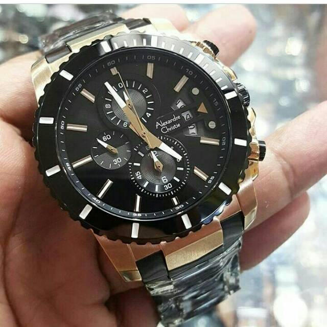 MURAH JAM TANGAN PRIA ALEXANDER CHRISTIE 6455 BLACK ROSEGOLD ORIGINAL